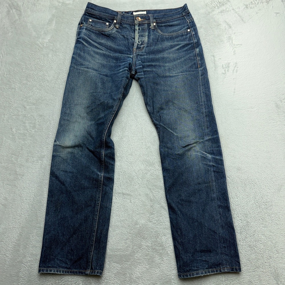 Unbranded UB201 Tapered Fit Jeans Mens 33 Blue Selvedge Denim UB201